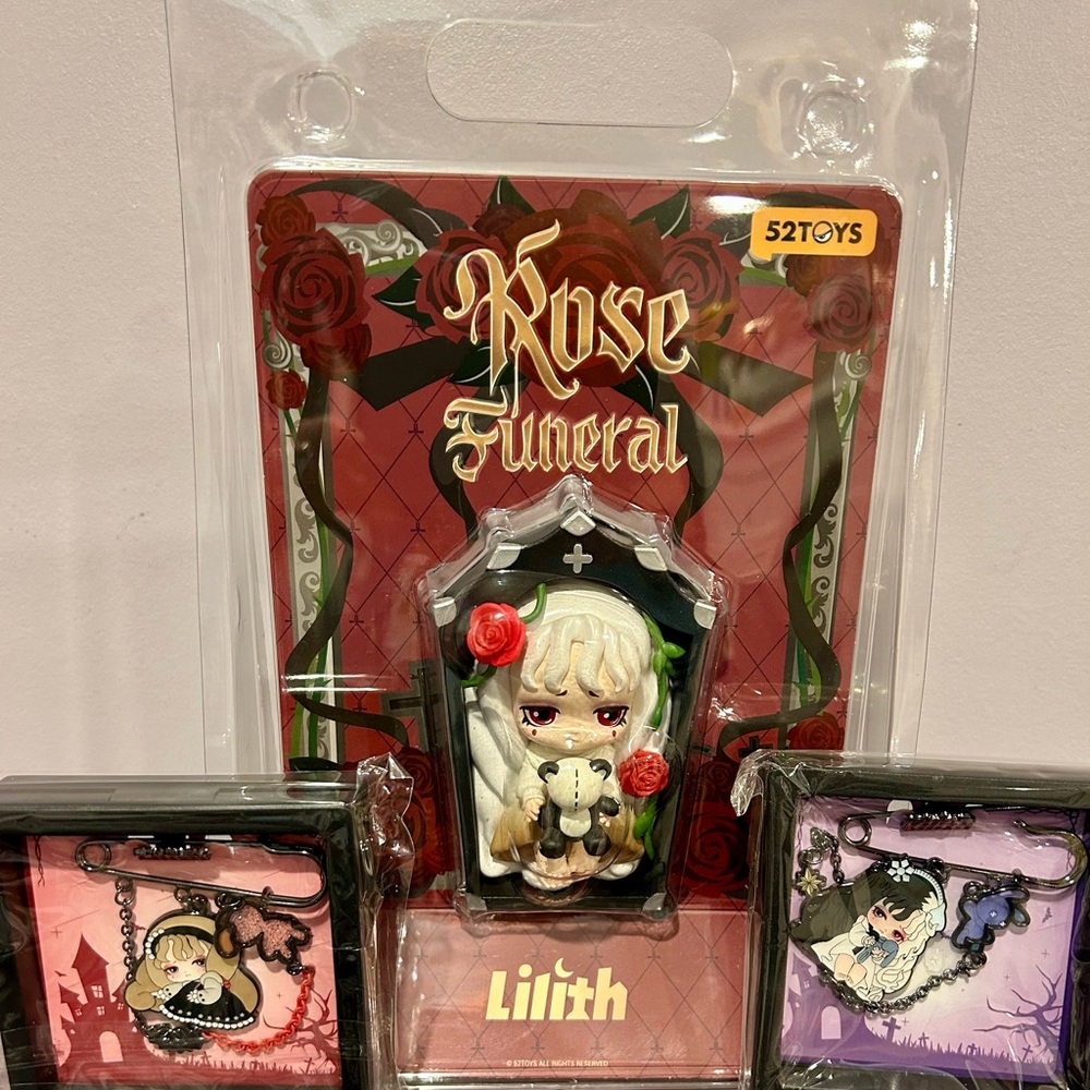 Lilith Rose Funeral Secret Figurine and Enamel Brooch Pin Collection Set